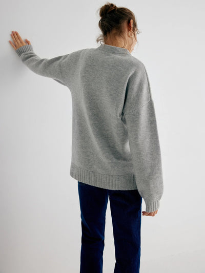 Gemma 100% Merino Wool Grey Relaxed Fit Drop Shoulder Pullover