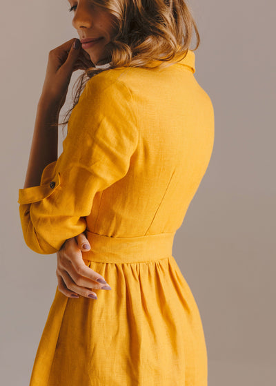 "Daisy" Mustard Yellow Mini Dress with buttons