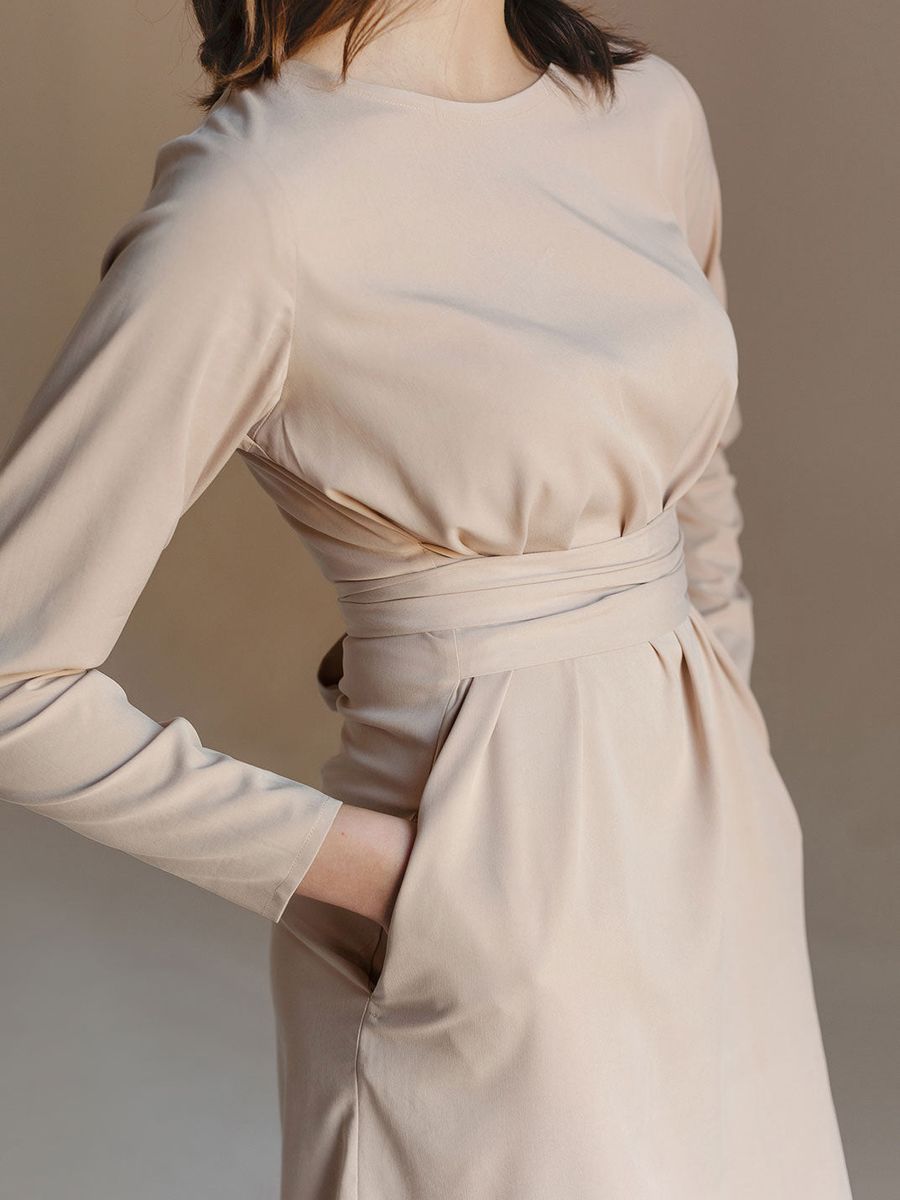 "Selena" Linen Beige Midi Dress