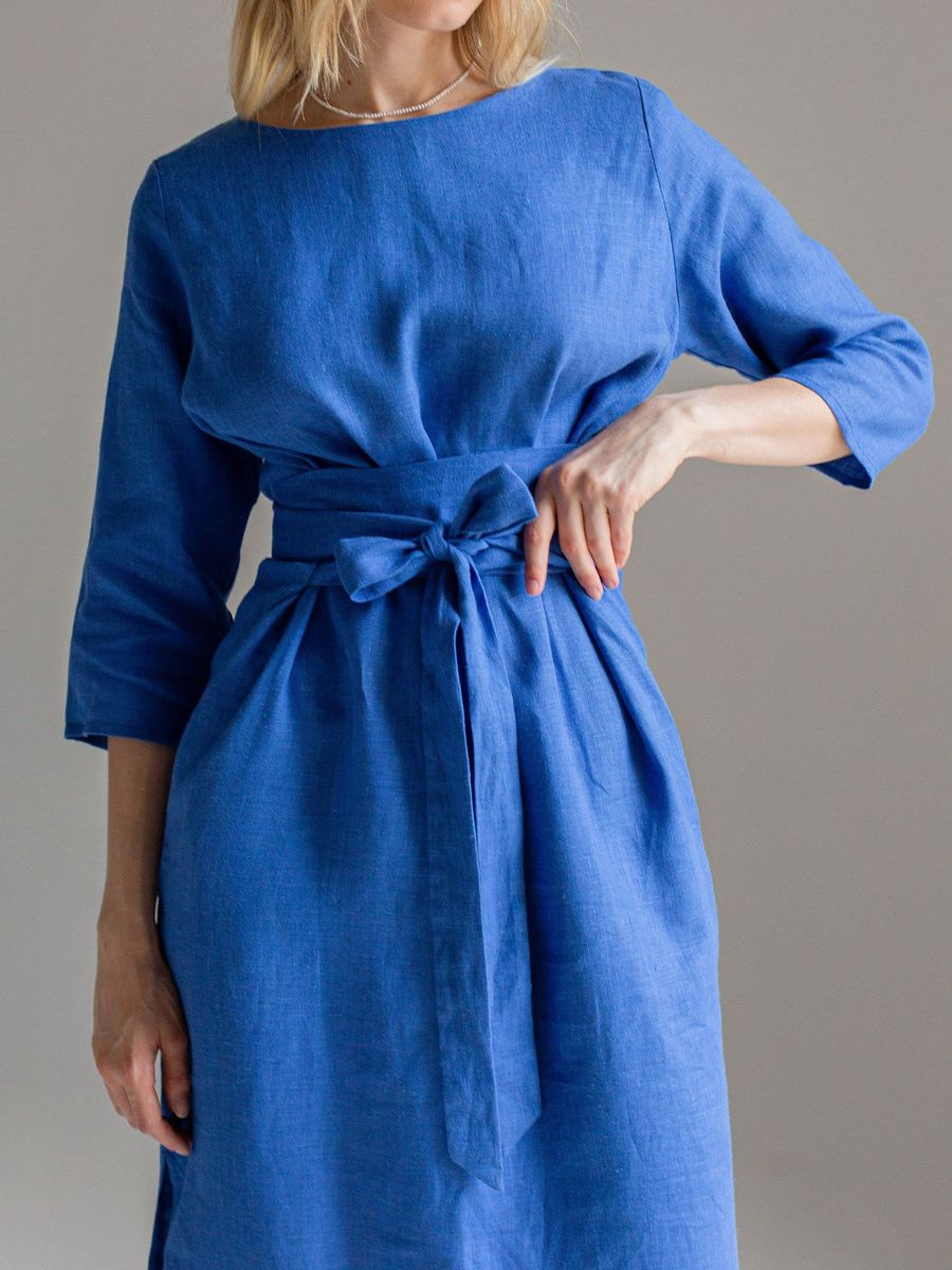 "Selena" Linen Blue Linen Maxi Dress