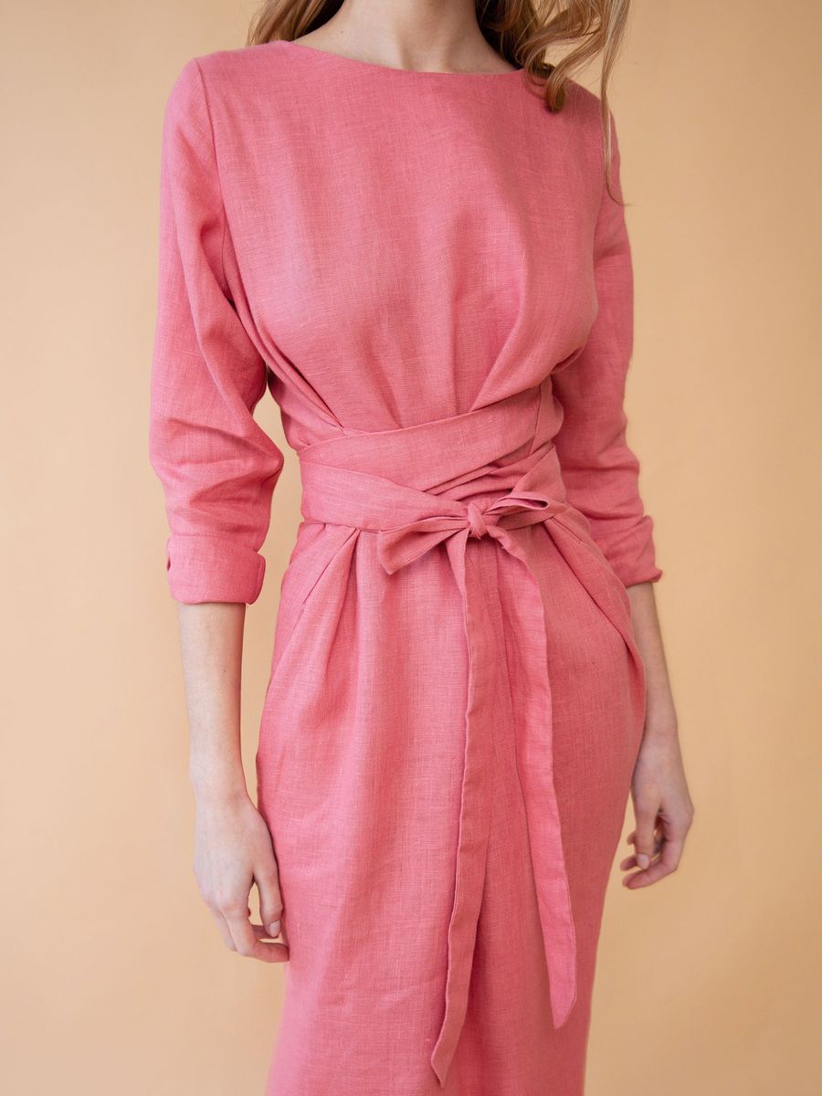 "Selena" Linen Coral Peach Maxi Dress