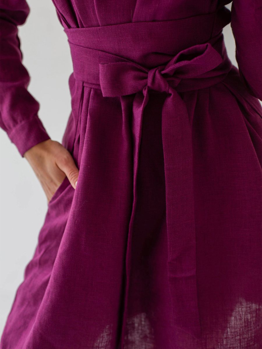 "Selena" Linen Eggplant Midi Dress
