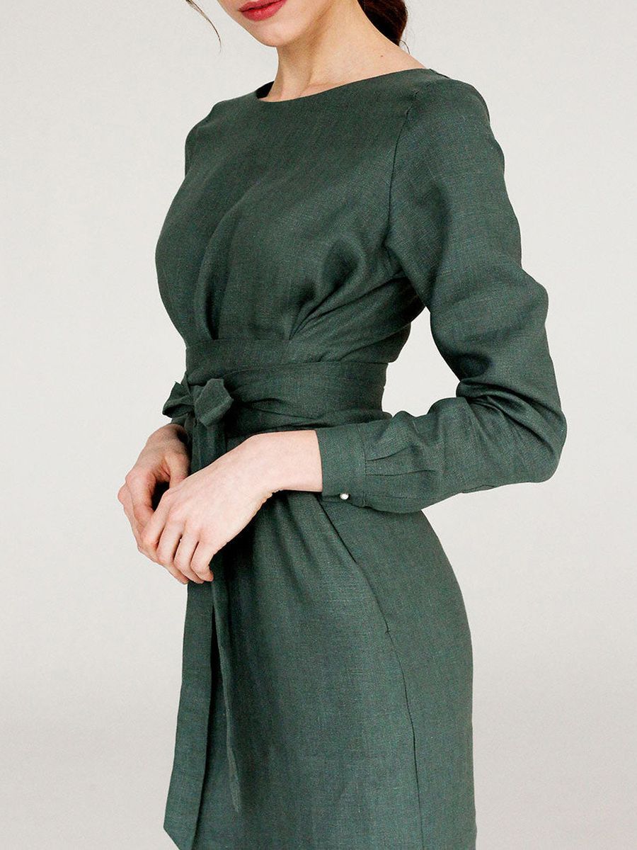 "Selena" Linen Sage Green Long Dress