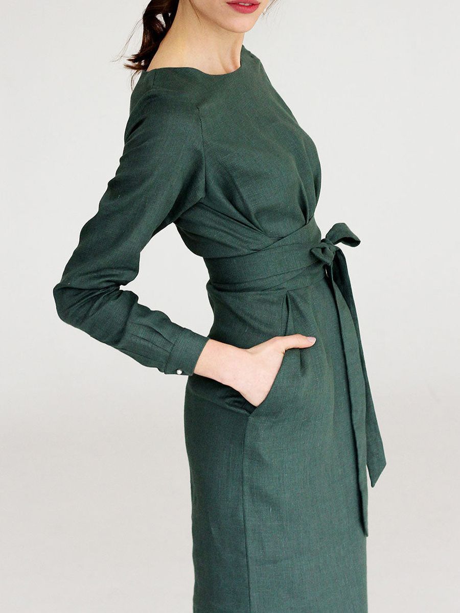 "Selena" Linen Sage Green Long Dress