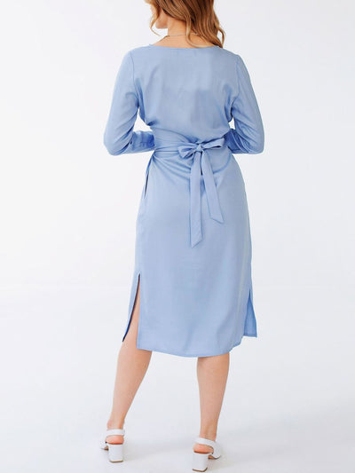 "Selena" Linen Sky Blue Midi Dress